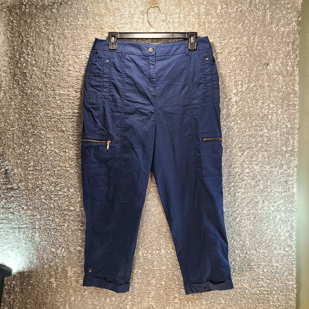 Chico's Women's Blue High Rise Cuffed Hem Cropped Cargo Chino Pant Sz 0.5